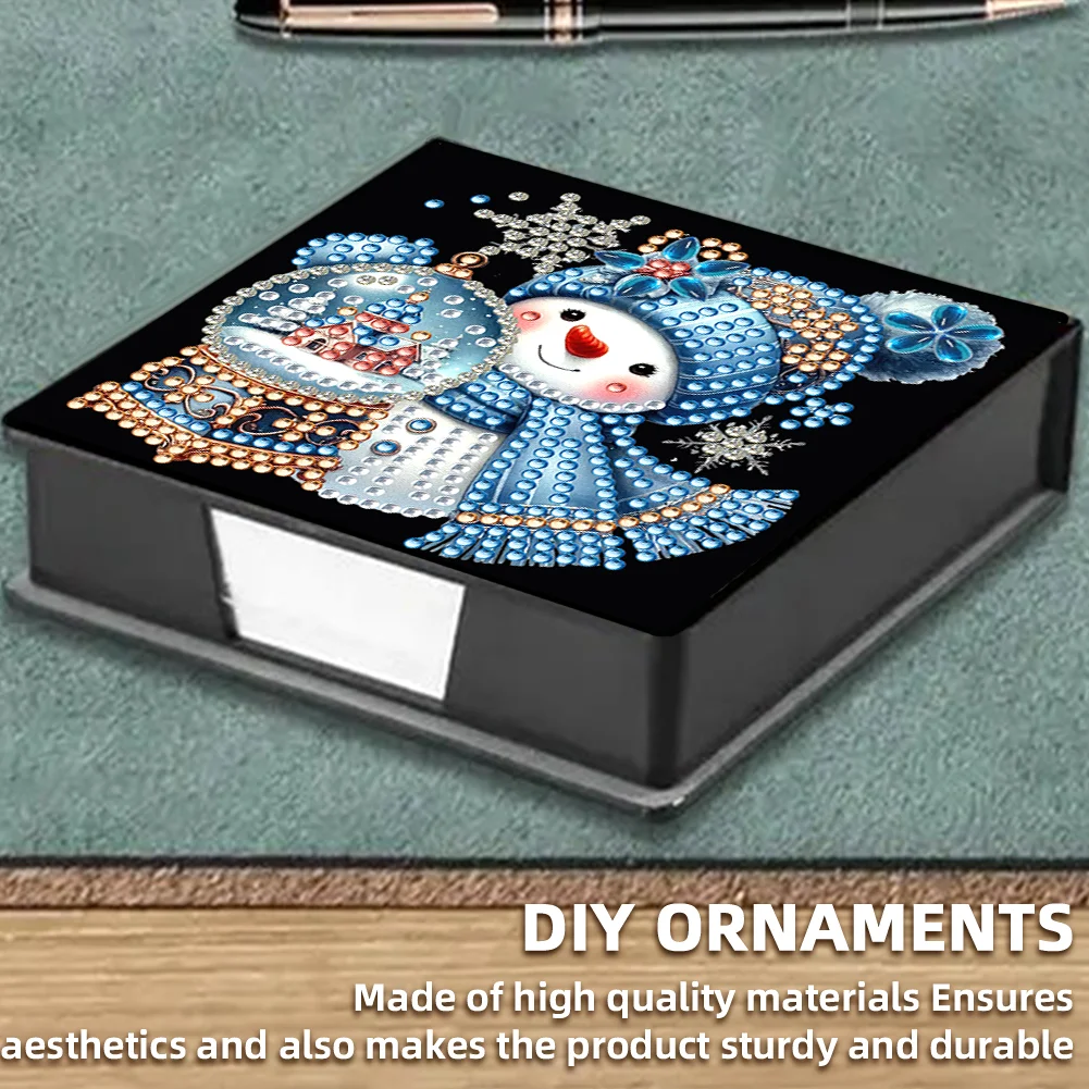 5D DIY PU Snowman Diamond Painting Notecard Box Gem Art Sticky Note Holder