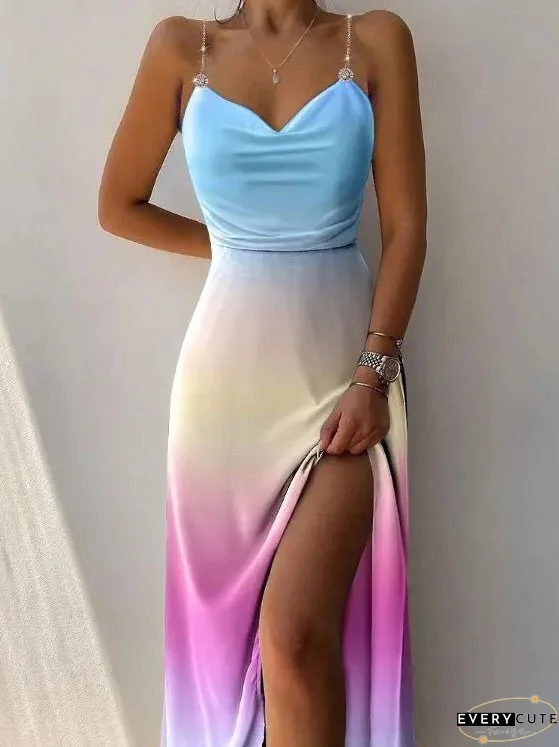 Dresses Tie-Dye Sling Sleeveless Slit Dress for Women