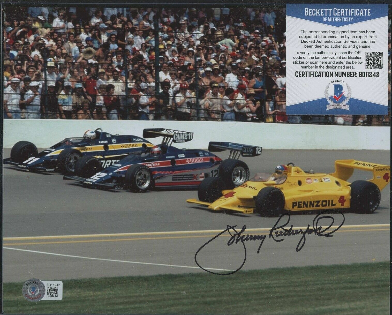 Johnny Rutherford Signed 8x10 Photo Poster painting AUTO Autograph Beckett BAS COA