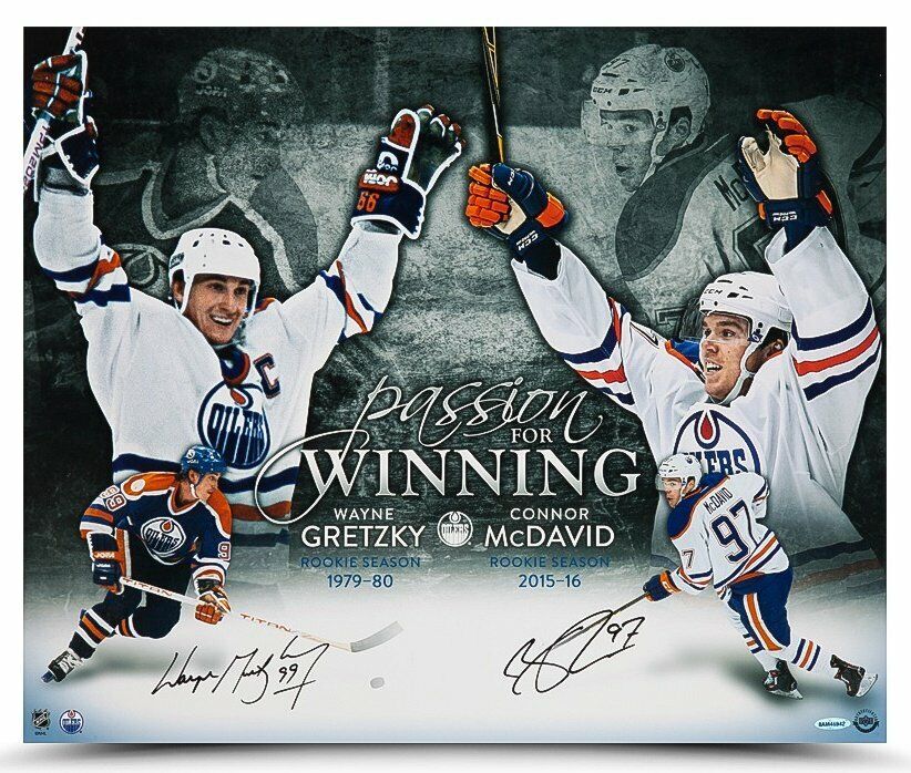 Wayne Gretzky & Connor McDavid Oilers Signed 20x24 Passion For Winning Photo Poster painting