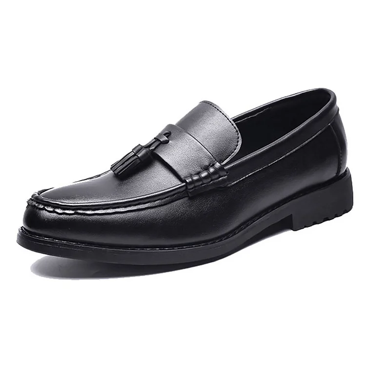 PU Leather Sewing Pointy Toe Slip-On Tassel Loafers Shoes
