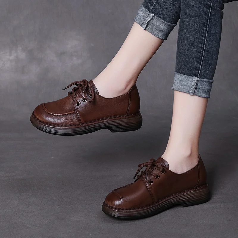 Yyvonne Leather Soft Soles Casual Small Leather Shoes Autumn New Comfortable With Cow Leather Single Shoes Retro Women's Shoes Thick Soles
