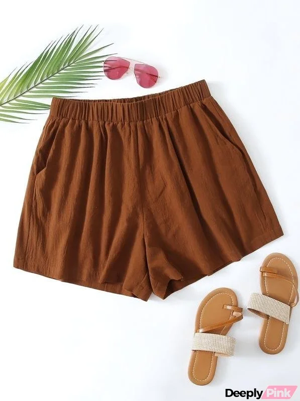 Plus Slant Pocket Solid Shorts for Women