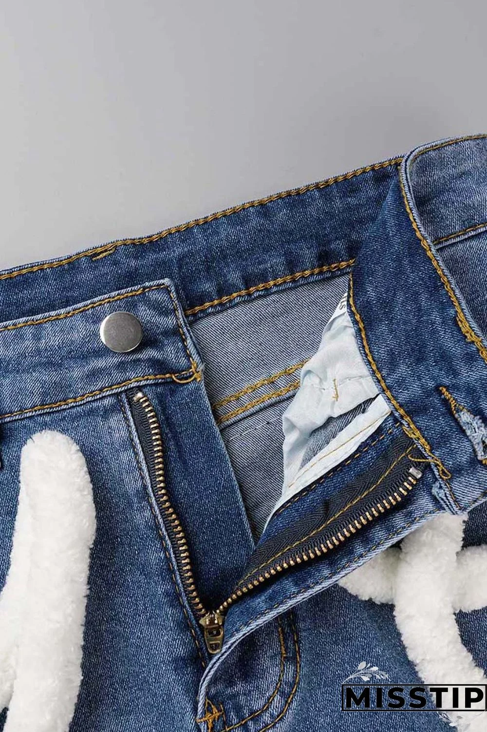 Light Blue Casual Solid Patchwork Mid Waist Regular Denim Jeans