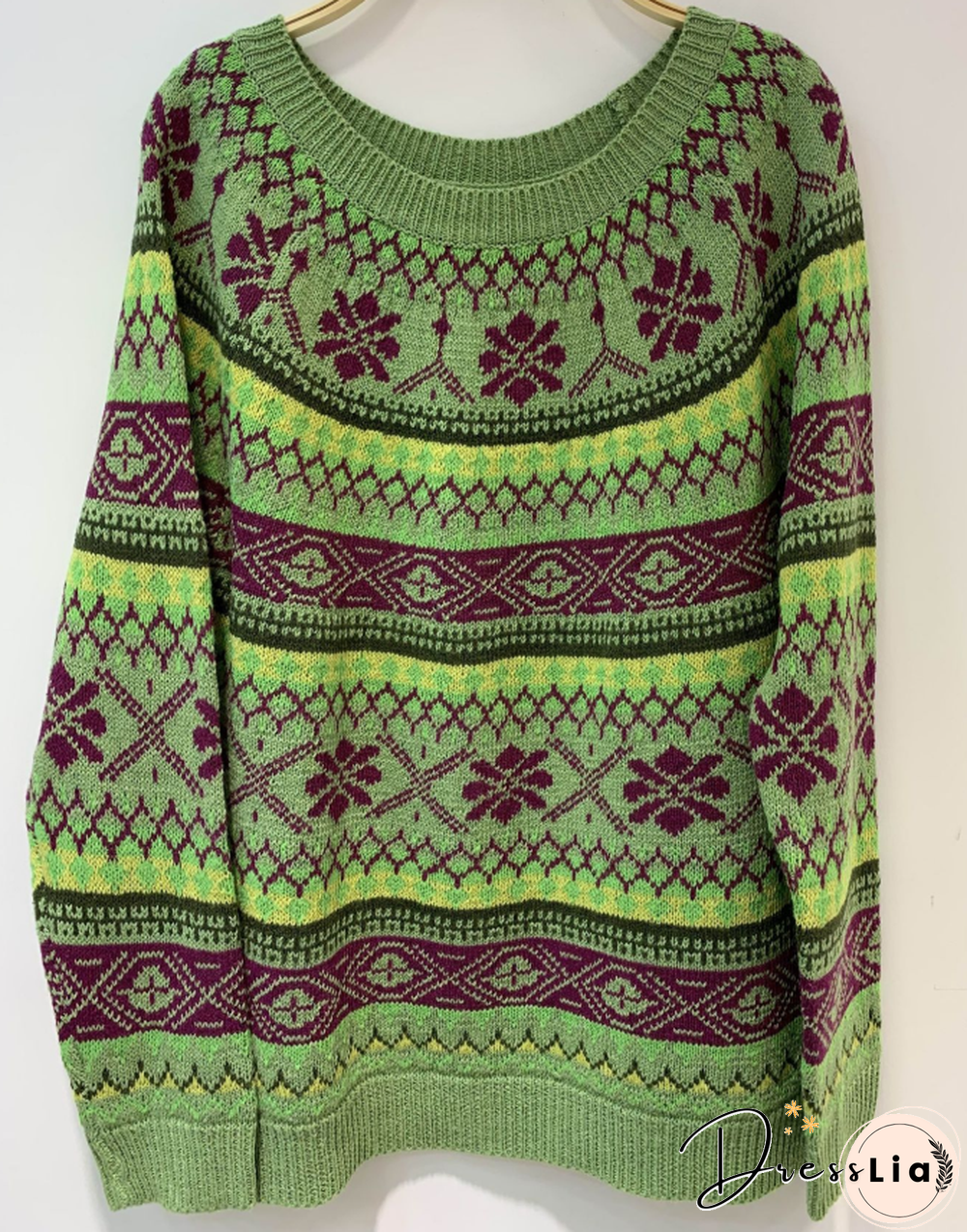 New Loose Vintage Jacquard Ethnic Style Pullover Sweater