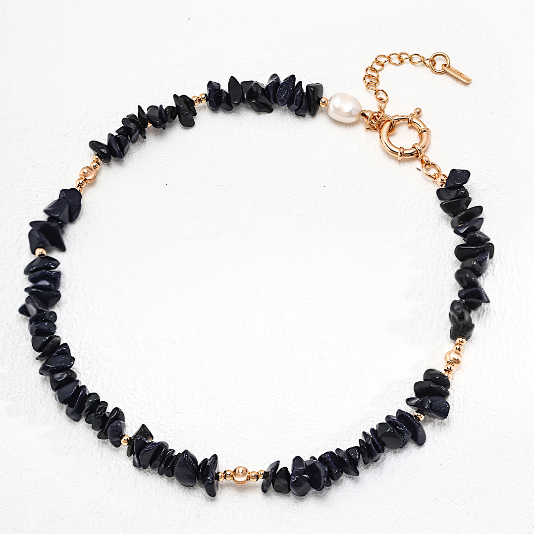 Blue Sandstone Gold Vermeil Beaded Necklace