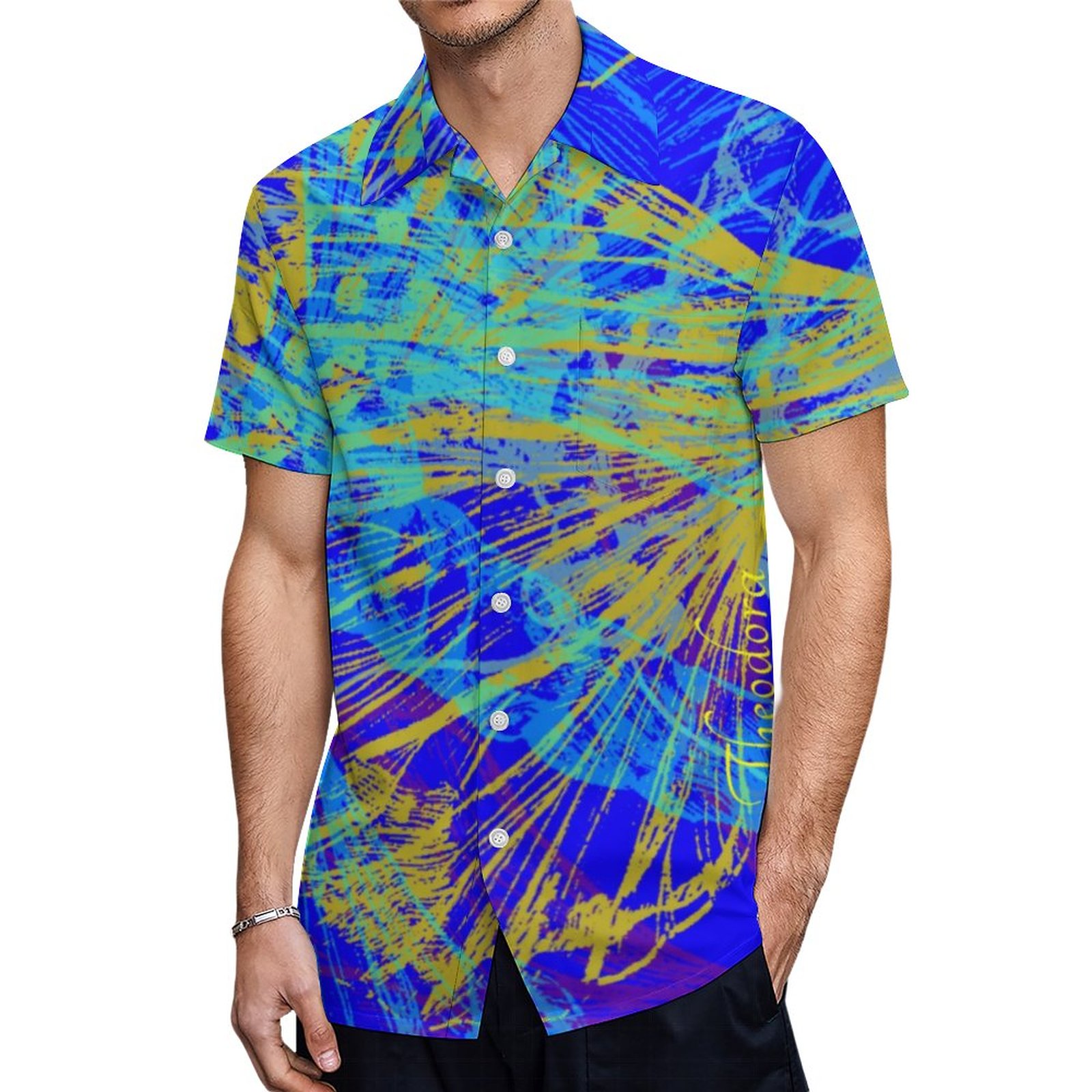Abstract Gold Butterfly Blue Pastel Hawaiian Shirt Mens Button Down Plus Size Tropical Hawaii Beach Shirts