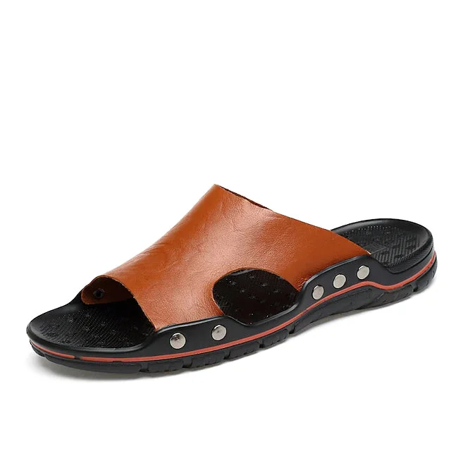 Men's Slippers & Flip-Flops Leather Shoes Casual Daily Beach Walking Shoes