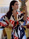 Abstract Printed Batwing Sleeves Maxi Dresses