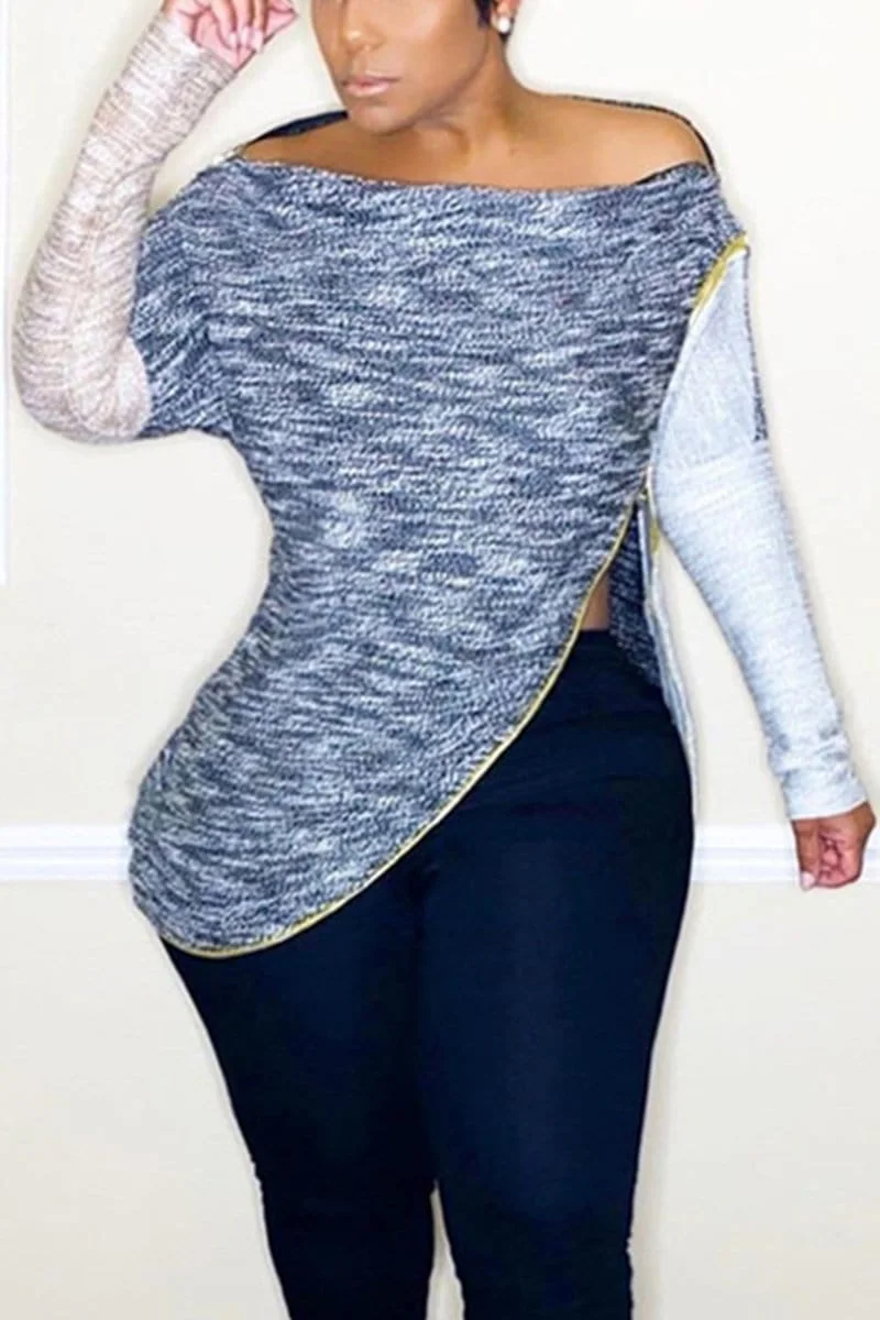 Fashion Stitching Long Sleeve Irregular T-shirt