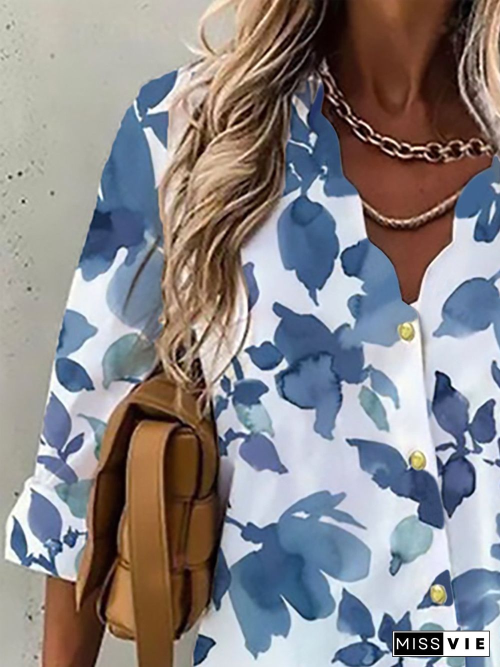Casual V Neck Floral Shirts & Tops