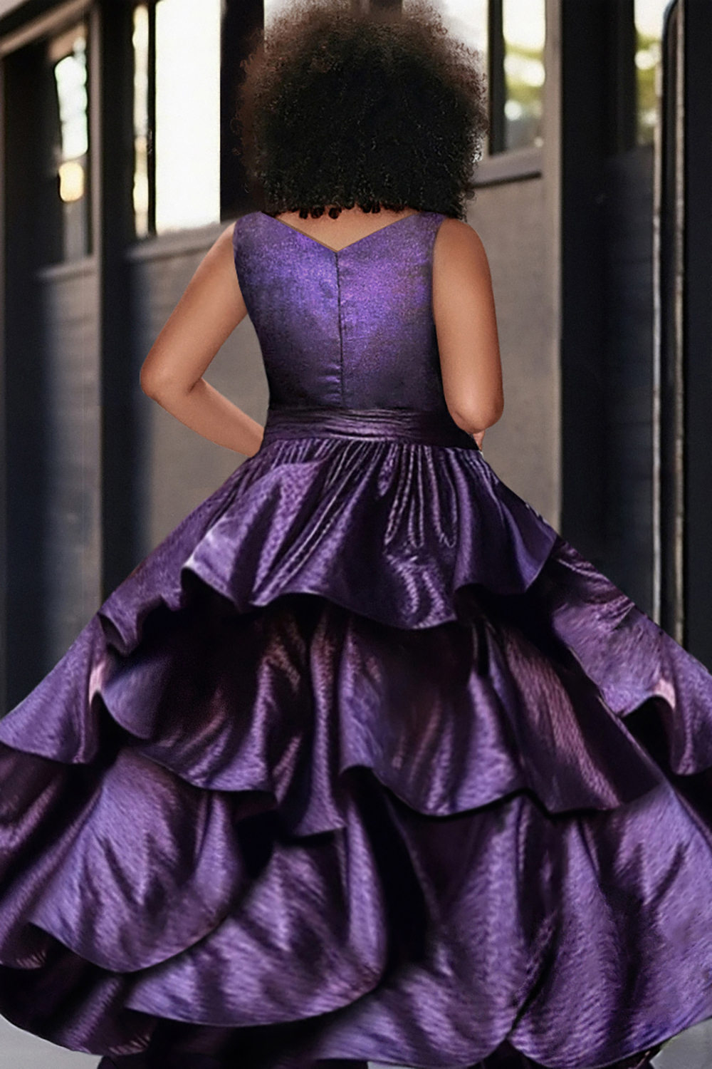 Design Plus Size Party Midi Dresses Elegant Purple Fall Winter V Neck Asymmetric Hem Satin Midi Dresses [Pre-Order]