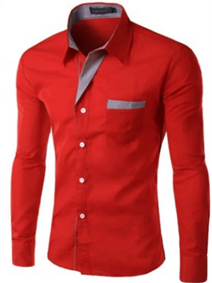 Men's Button Up Shirt Dress Shirt Collared Shirt Black White Red Long Sleeve Plain Collar Spring Fall Wedding Work Clothing Apparel-Cosfine