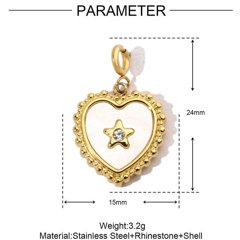 3 PCS/Package 6*14mm 304 Stainless Steel Shell Zircon Heart Pendant Jewelry Accessories