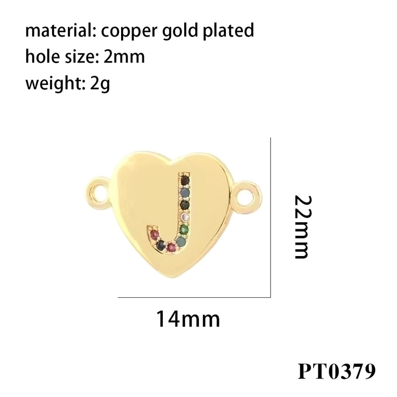 Romantic Minimalist Letter Heart Shape Copper Plating Inlay Zircon 18k Gold Plated Charms