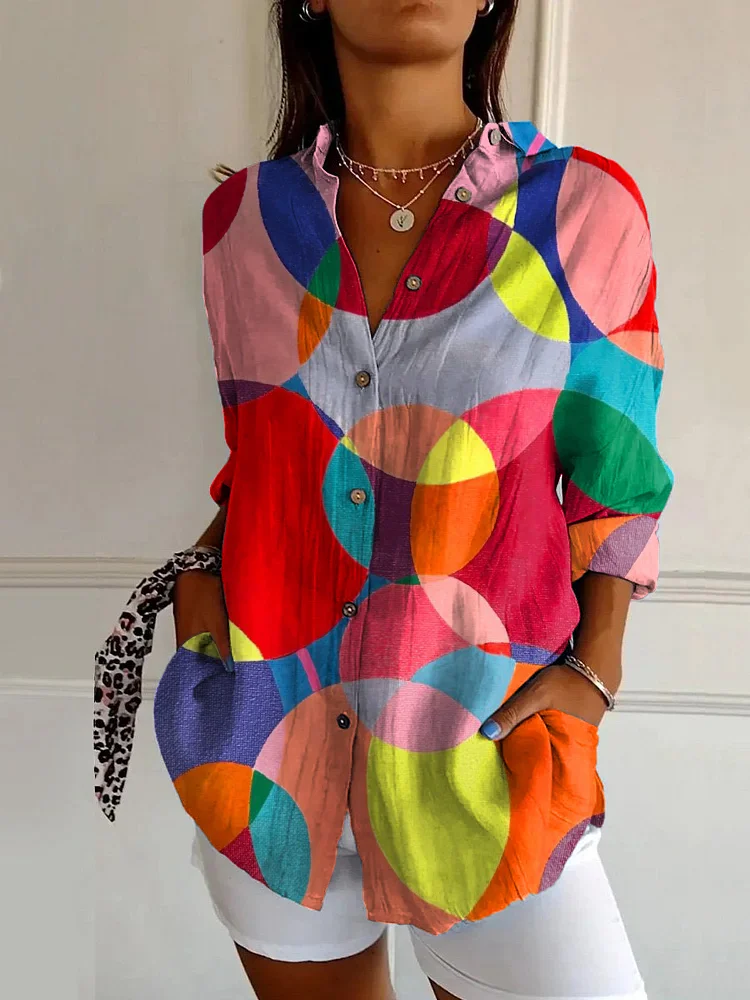 Vintage Abstract Art Print Long Sleeve Shirt