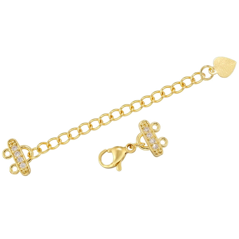 1 Set 10*65mm Copper Zircon 18K Gold Plated Heart Shape Extension Chain Jewelry Accessories
