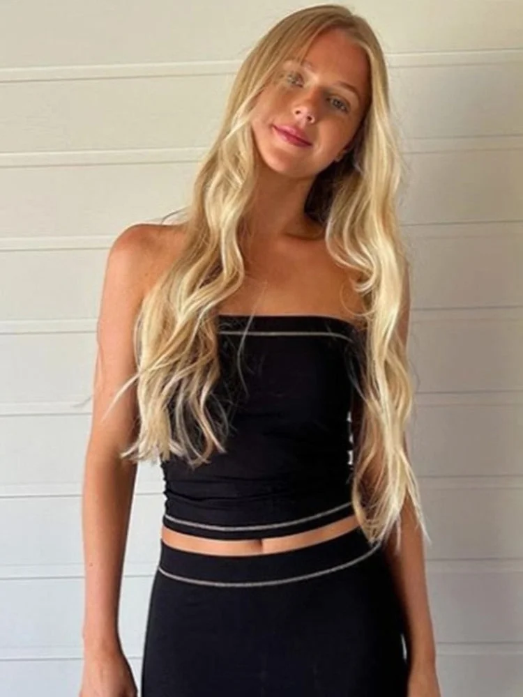 Tawnie Elegant Y2K Beach Dress Sets Women Sexy Strapless Crop Top Midi Skirt 2 Piece Sets Matching Sets 2022 Summer Outfits