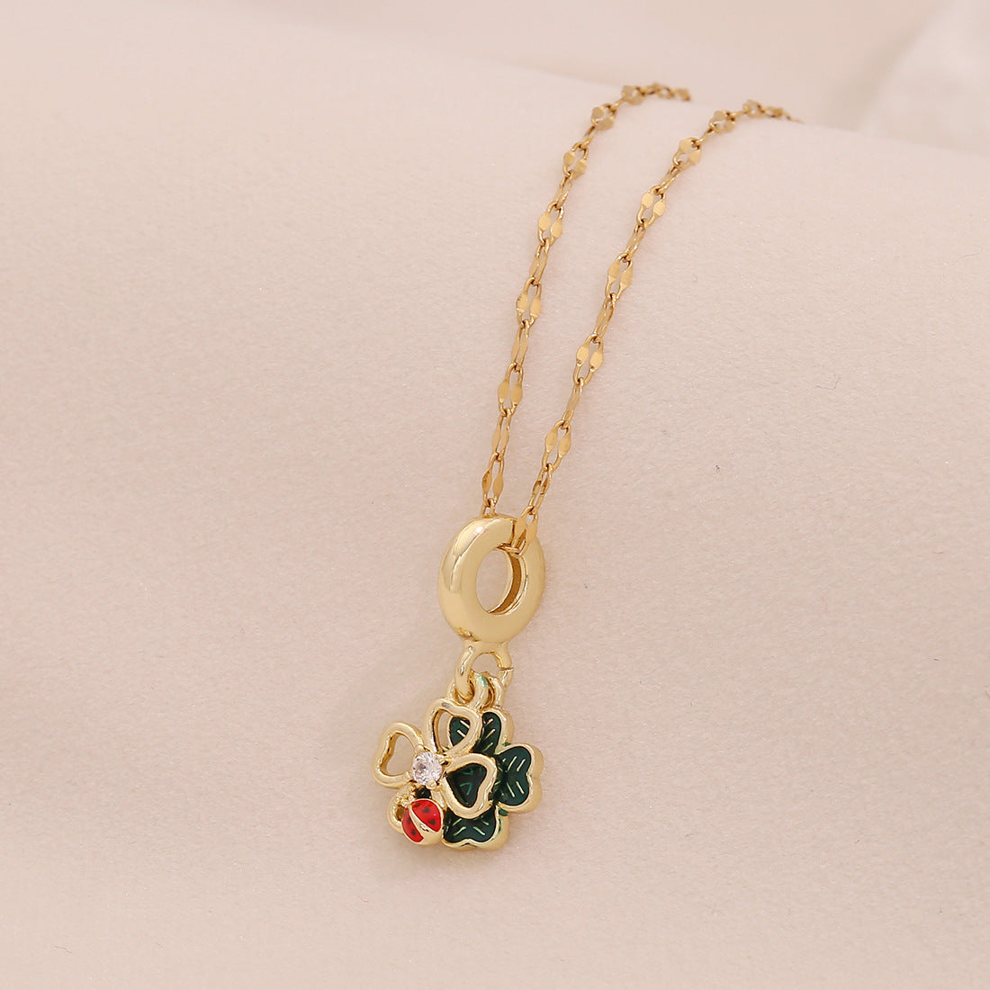 Diamond-Studded Four-Leaf Clover Pendant Color-Preserving Diy Necklace Fashion Love Daisy N1523