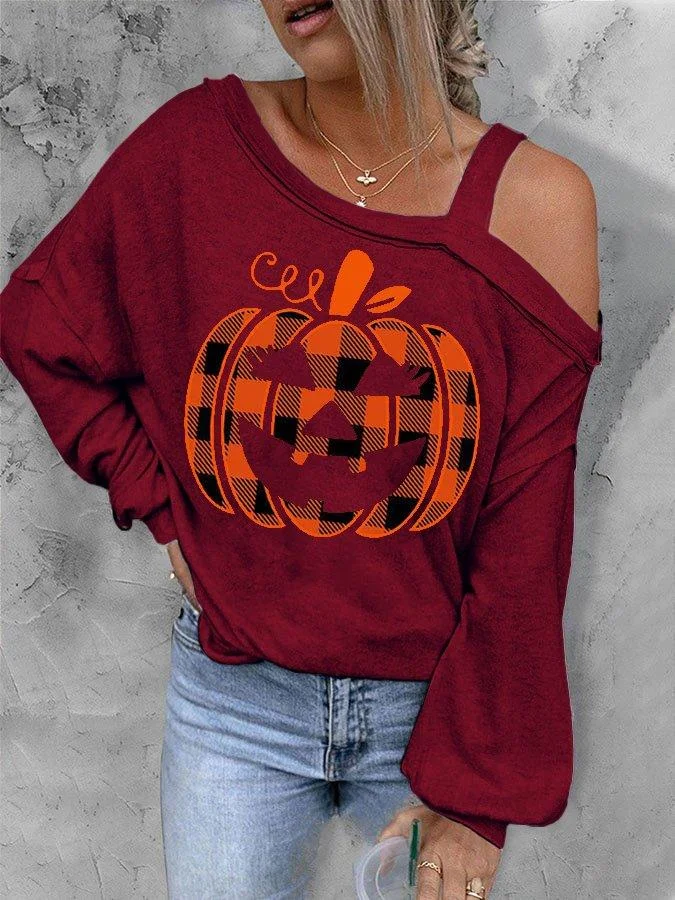 Pumpkin Cold Shoulder Long Sleeve Shirt