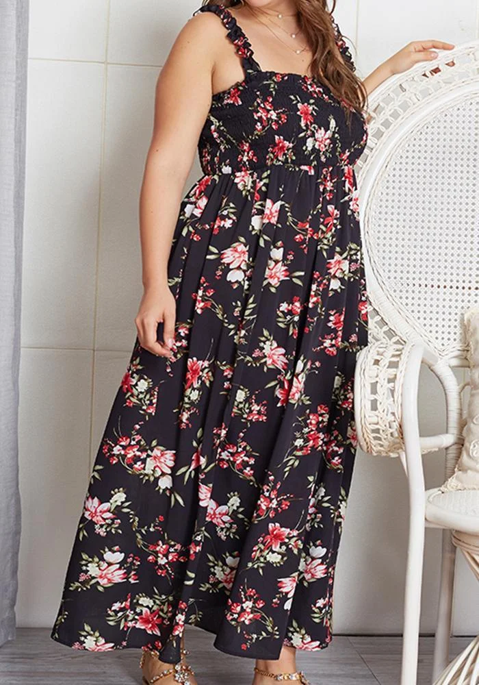 Sunshine Babe Plus Size Boho Floral Midi Dress