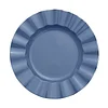 10 Pack | 11" Ocean Blue Hard Plastic Dinner Plates with Gold Ruffled Rim, Large Heavy Duty Disposable Dinnerware