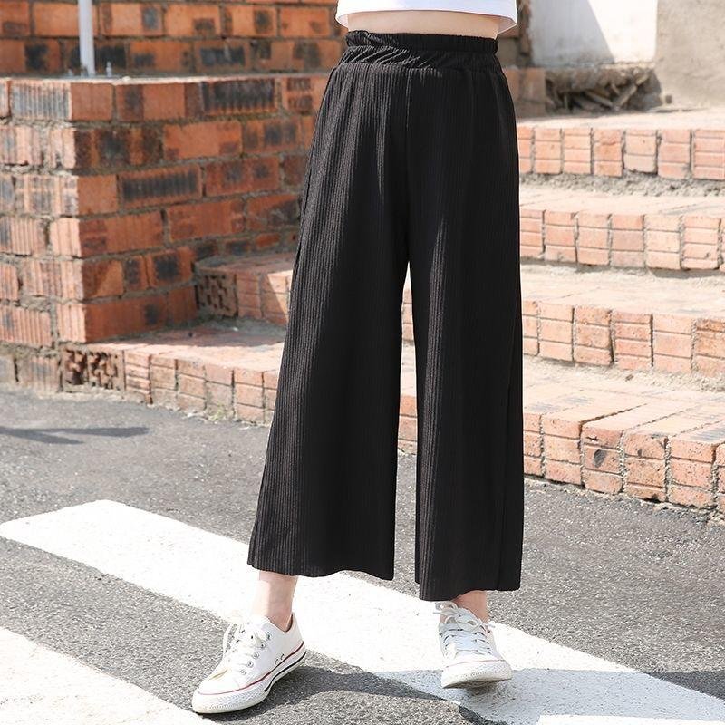 Solid Girls Wide Leg Pants 3-13 Years Old Kids Ankle-length Pants 2021 New Loose All-matching Summer Casual Clothes for Girl