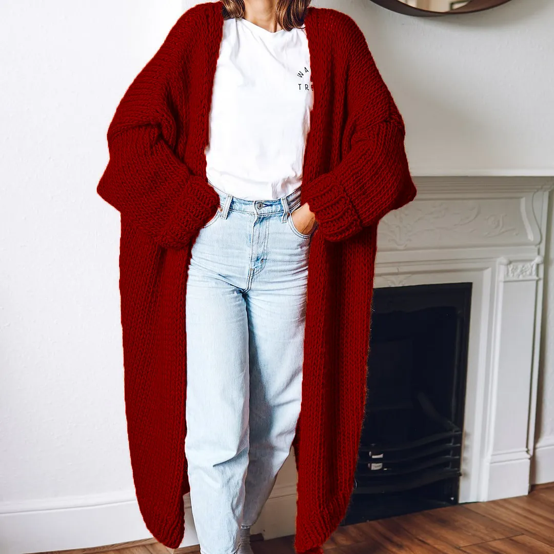 Casual Loose Long Thick Placket Sweater Cardigan