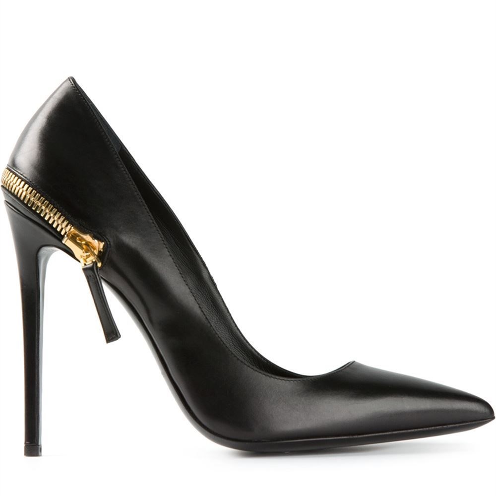 GOOSHOE Back Zipper Office Shoes Black Pointy Toe Stiletto Heels Pumps