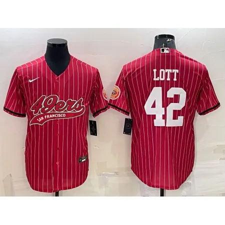 Men's San Francisco 49ers #42 Ronnie Lott Red With Patch Cool Base Stitched Baseball Jersey VQPD