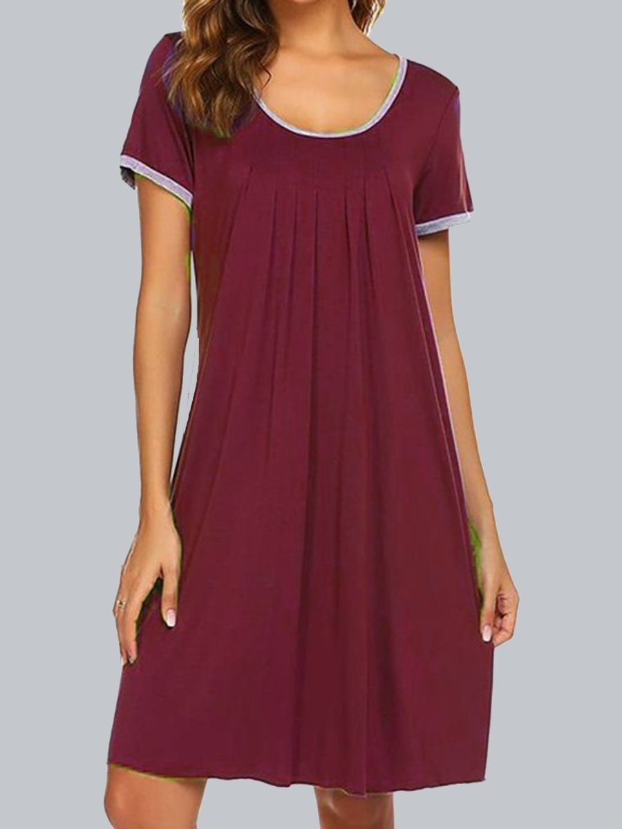 Casual Solid Color Patchwork Round Neck Short Sleeve Dress