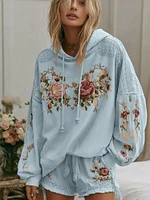 Women's Floral Embroidery Art Cozy Hooded Sweatshirt - Image 5