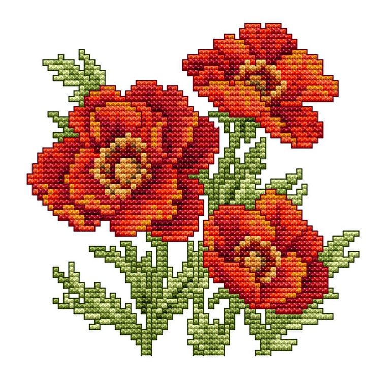 Joy Sunday - Red Flower - 14CT 2 Strands Threads Printed Cross Stitch Kit - 17x17cm(Canvas)
