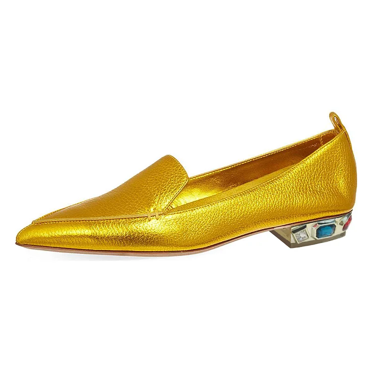 Gold Loafers for Women Trendy Pointy Toe Flats |FSJ Shoes