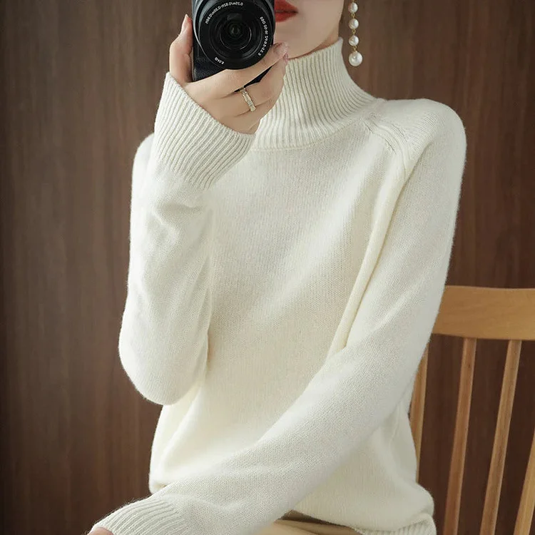 Solid Turtleneck Cashmere Knit Sweater-Buy 2 Free Shipping
