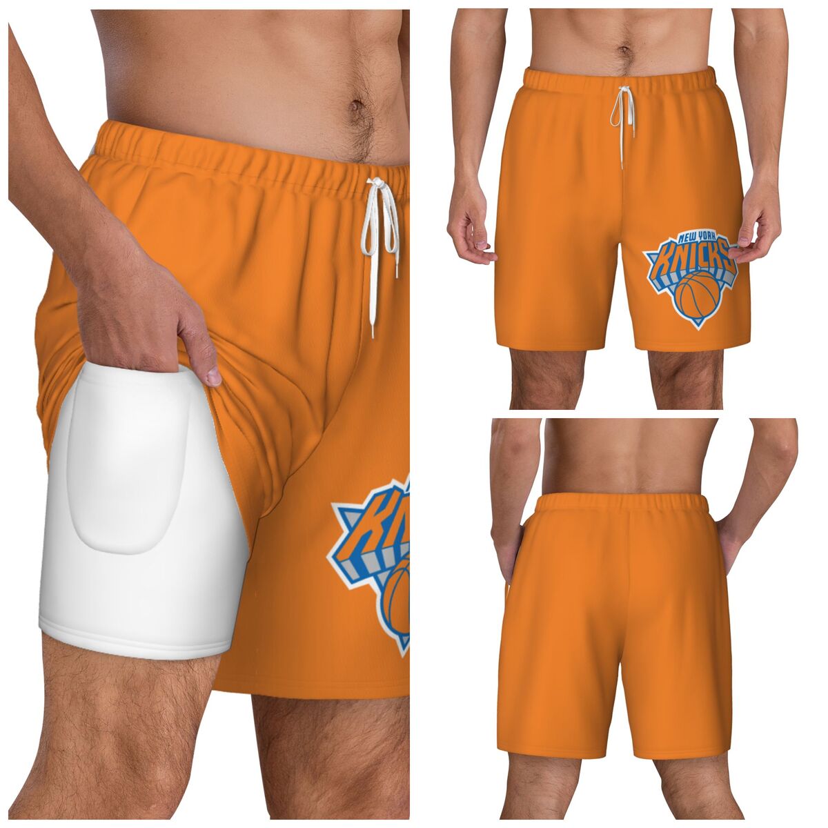 New York Knicks Logo Compression Lined Swim Trunks Men's