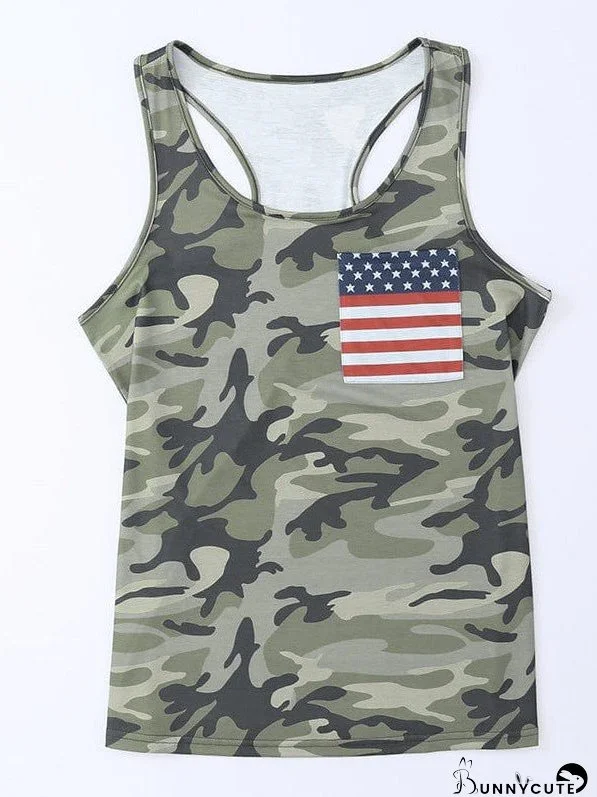 Stylish Printed Sleeveless Vest Top With Camouflage Design