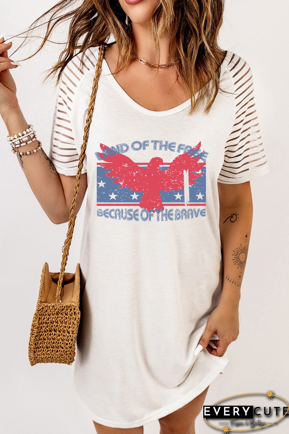 White LAND OF THE FREE BECAUSE OF THE BRAVE Graphic T-shirt Dress