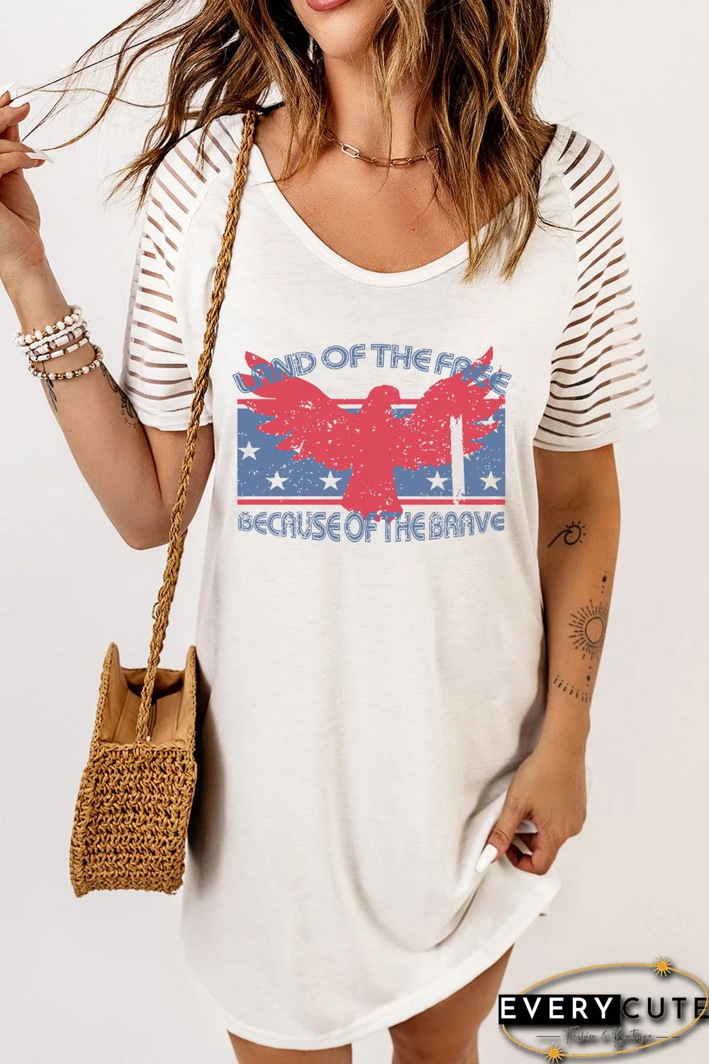White LAND OF THE FREE BECAUSE OF THE BRAVE Graphic T-shirt Dress
