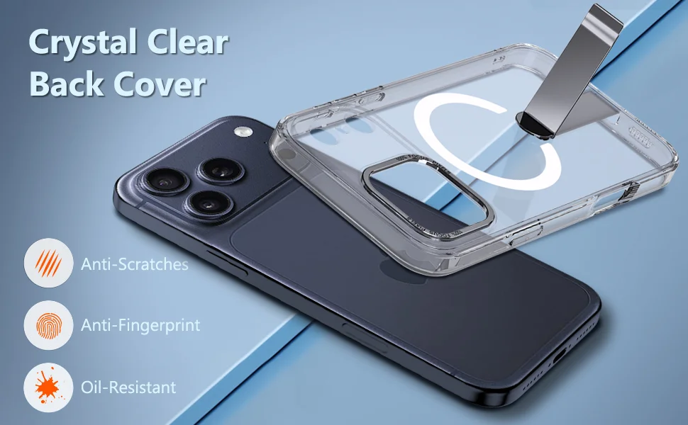 Suitable For Apple 17 Mobile Phone Case Straight Rotating Magnetic Stand Magsafe Transparent Iphone17Pro Mobile Phone Case