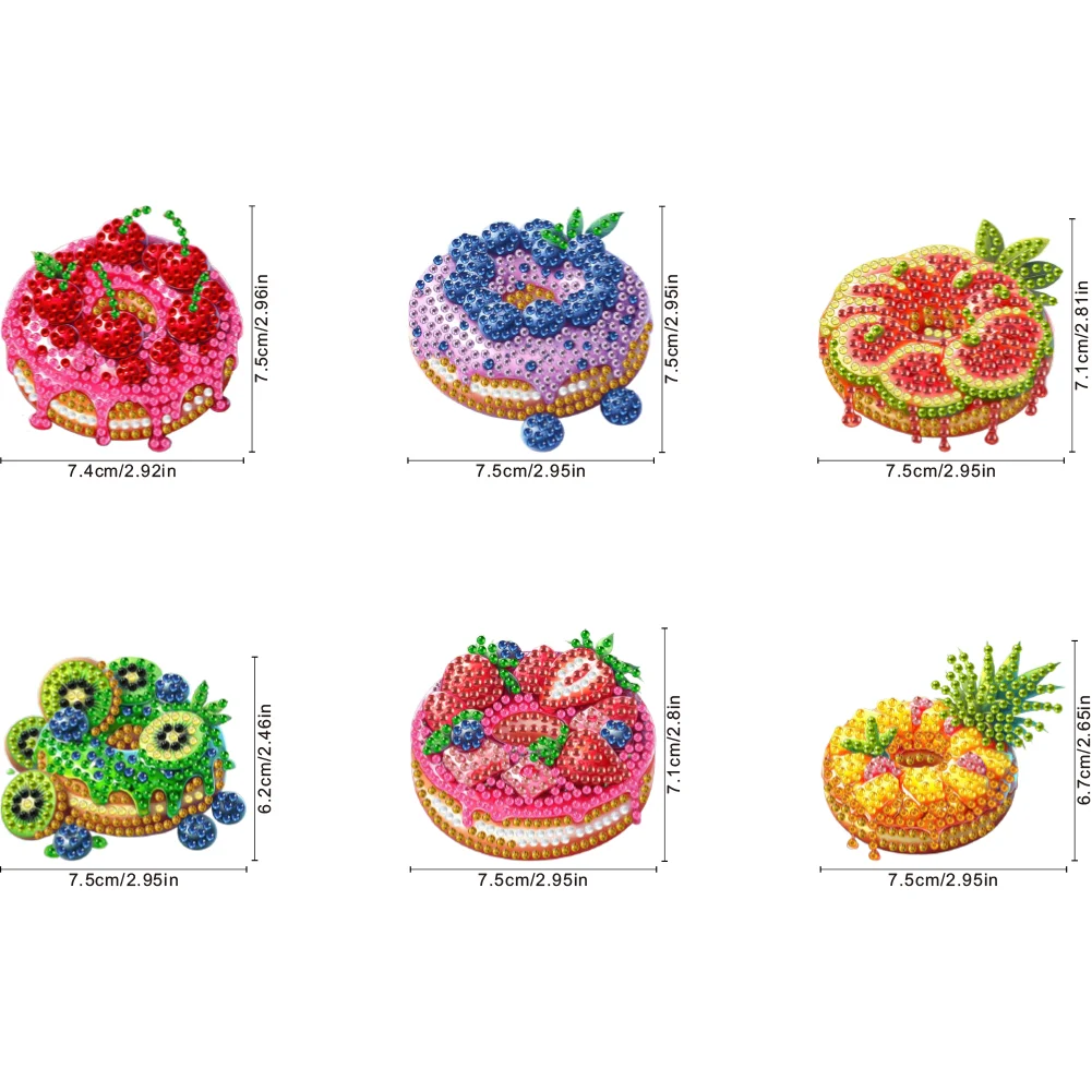 6pcs DIY Fruit Donut Acrylic Special Shape Diamond Painting Fridge Magnets