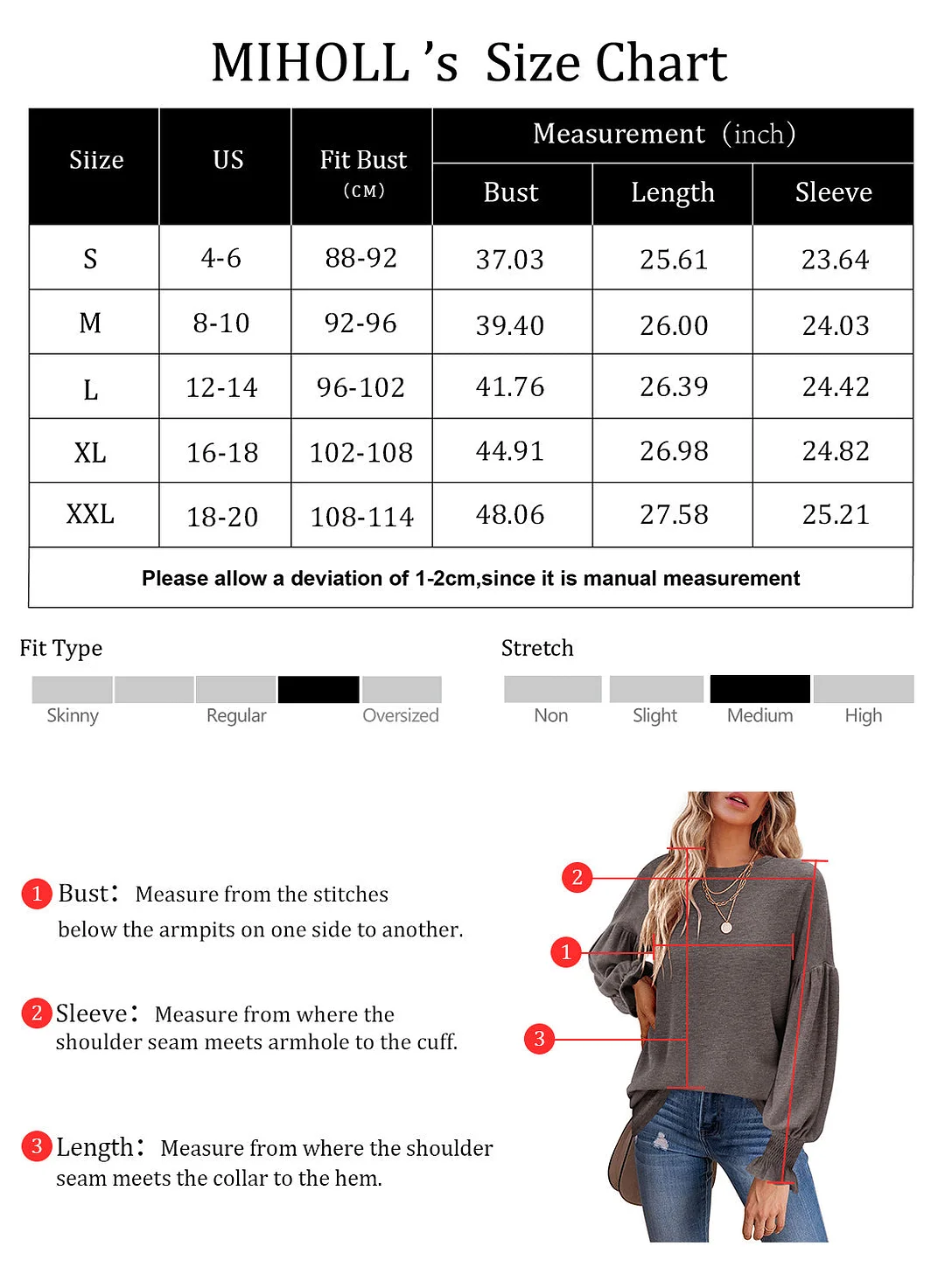 MIHOLL Womens Long Sleeve Top Crew Neck Ruffle Lantern Sleeve Casual Loose Blouse T Shirts