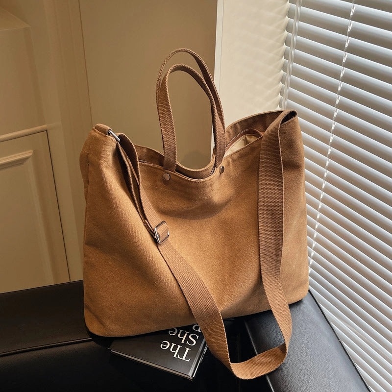Women’s Canvas Solid Color Classic Style Square Zipper Tote Bag