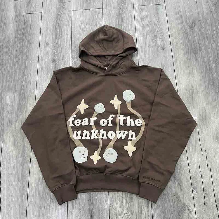 Puff Print Fear Of The Unknow Long Sleeve Hoodie