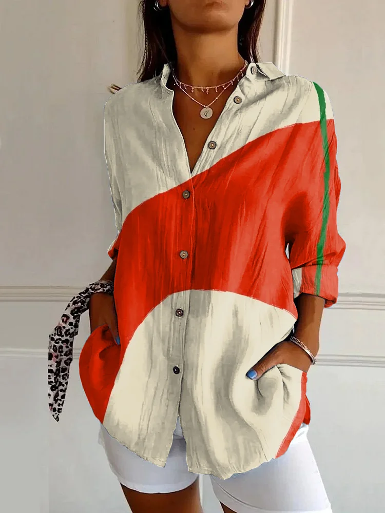 Vintage Abstract Art Print Casual Long-sleeved Shirt