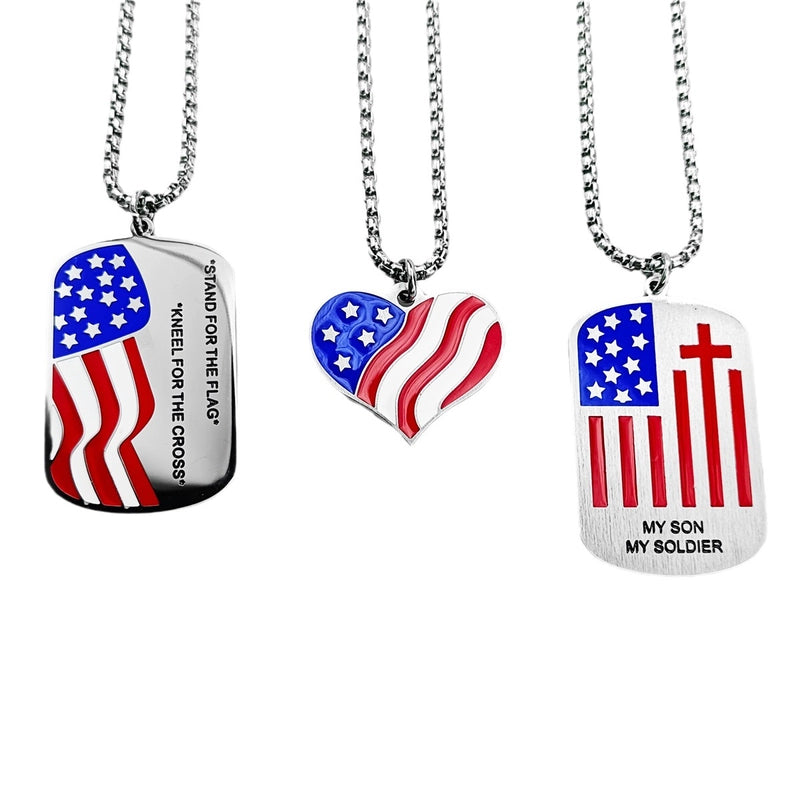 1 Piece 26mm 46mm 60cm 304 Stainless Steel Waves Heart Shape American Flag Pendant Chain