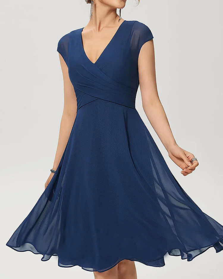 Ladies Elegant V-Neck Design Patchwork Dress