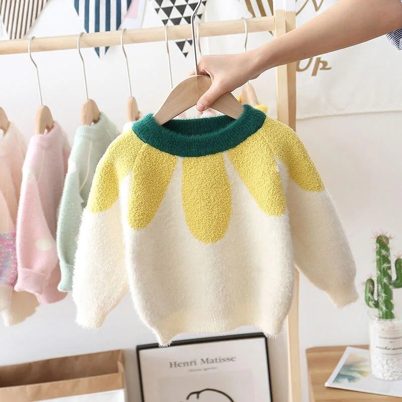 ins hot baby girls sweater 1-7 years old Autumn and winter children's sweater Mohair flower kids sweaters christmas sweaters