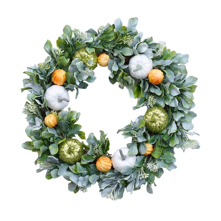Golden Green Pumpkins Lamb's Ear Fall Eucalyptus Wreath | AvasHome