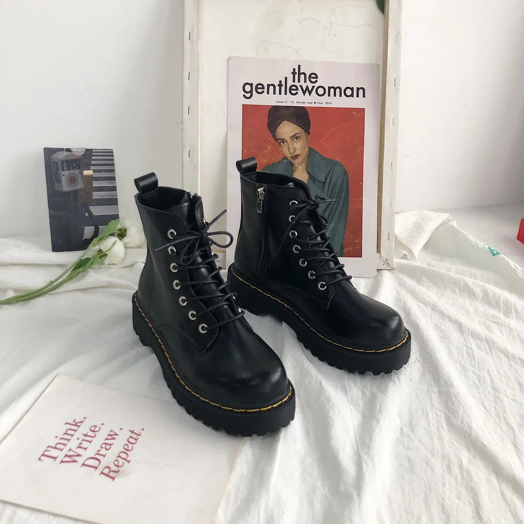 Wongn Wongn Boots Female College British Wind Fashion New New New Retro Style Thick Sole Increased Locomotive Ankle Boot Batch